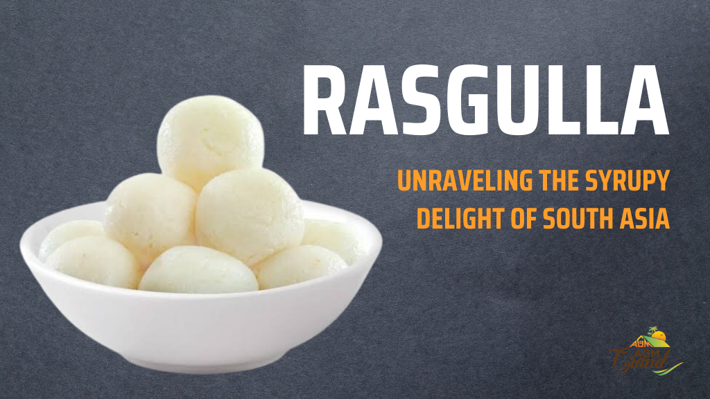 A photo of a plate of rasgulla, a traditional Bengali dessert made with cottage cheese and sugar syrup. The rasgullas are soft and spongy, and they are swimming in a pool of sweet syrup. The image is used to promote the dish rasgulla, and to highlight the delicious and delicate flavors of this Bengali dessert.